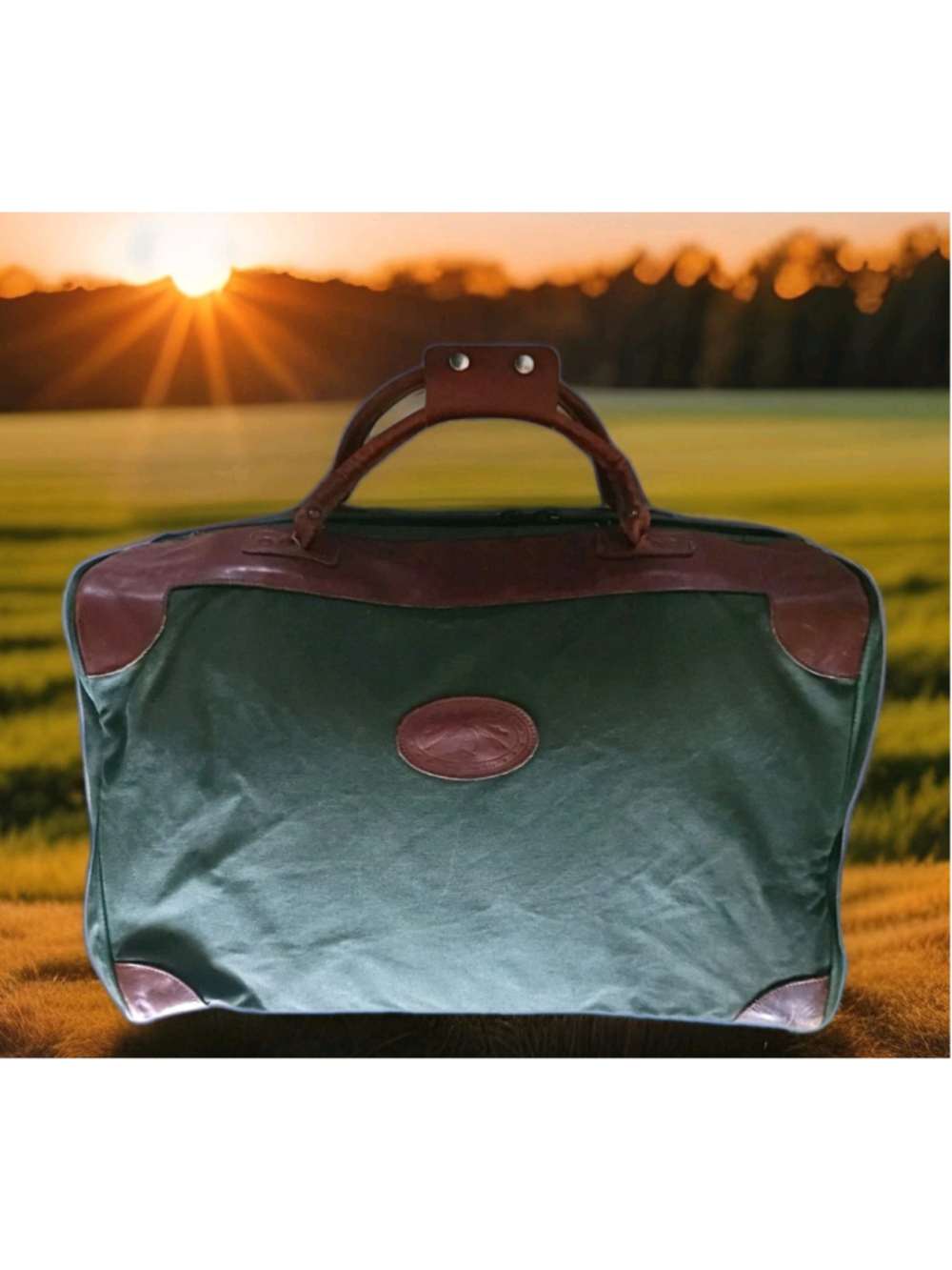 ORVIS BATTENKILL-Green Canvas/Leather Double Zip & Handle Clamshell Carryall-VTG
